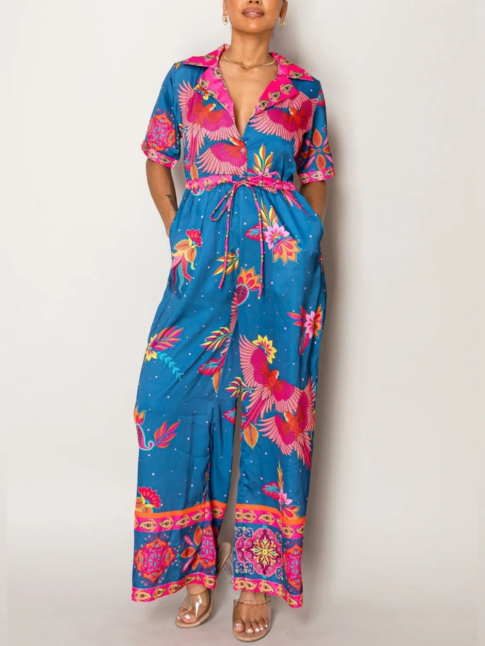 ENDLESS MOON TROPICAL BIRD RESORT JUMPSUIT size S